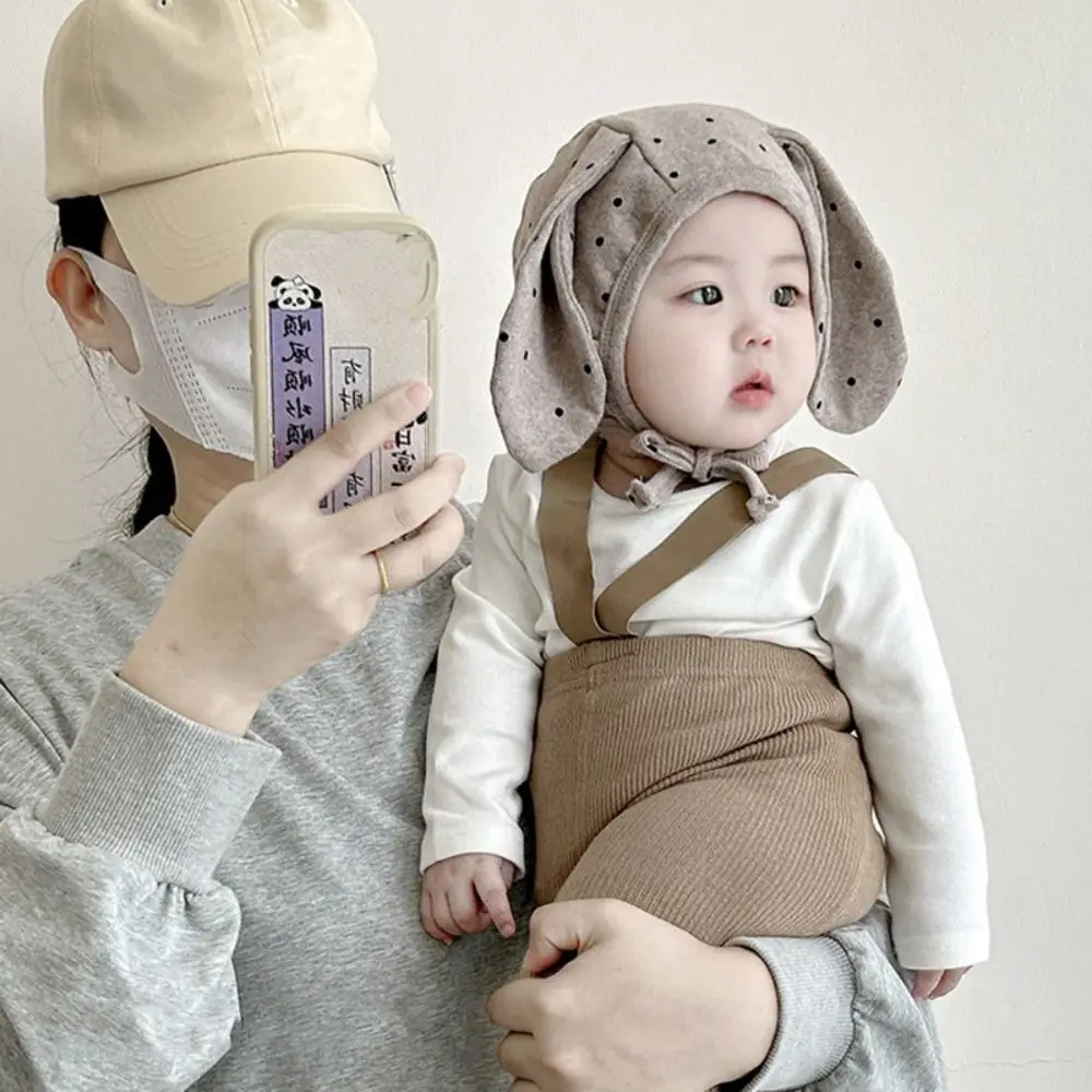 

Ins Cute Baby Fetal Cap Cartoon Polka Dot Newborn Rabbit Ear Beanie Hat Tie Strap Sweet Infant Bonnet Hat Boys Girls
