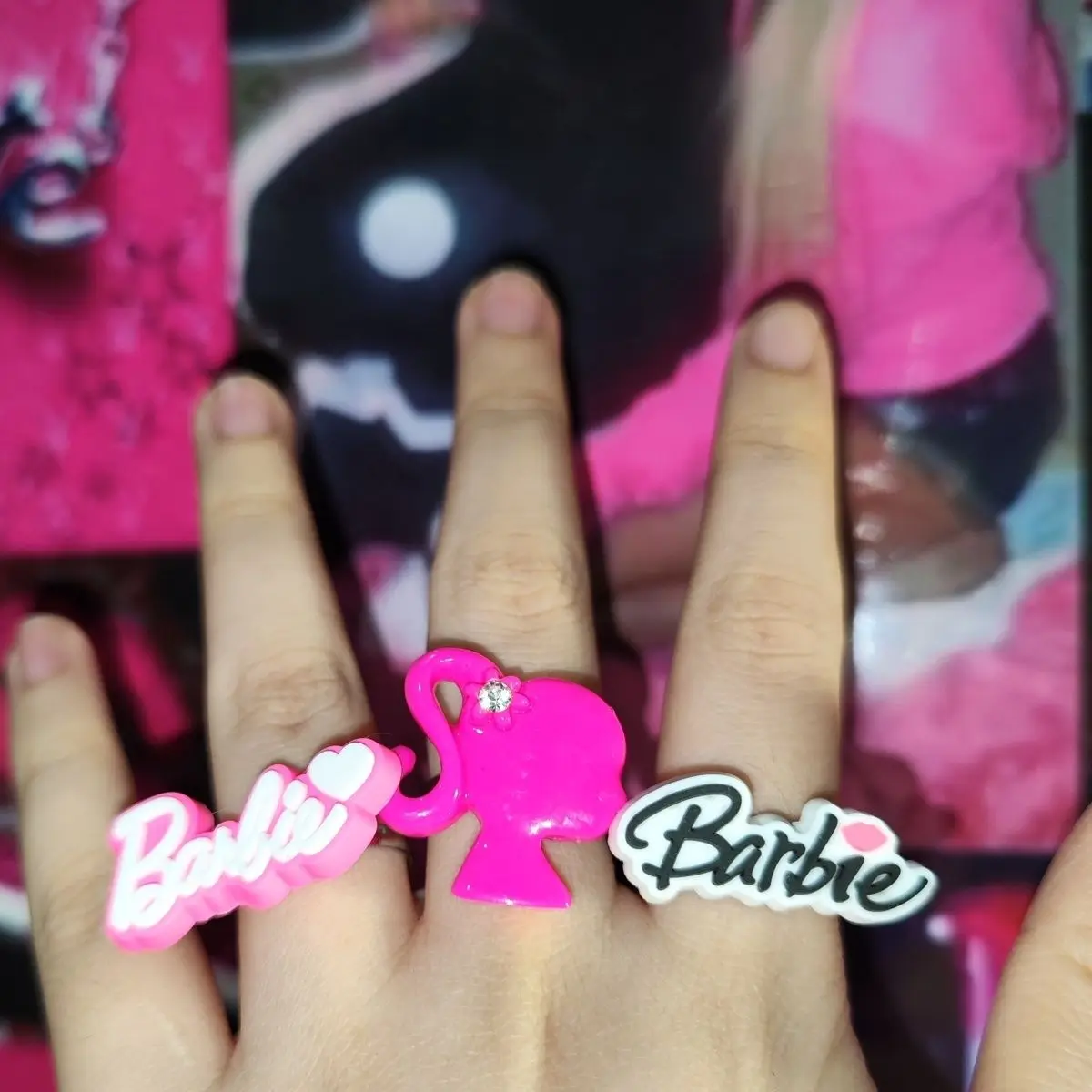 Y2K Girls Barbie Ring Kawaii Cartoon Female Original Homemade Female Millennium Hottie Barbies Ring Women Opening Adjustable