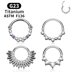G23 Titanium Round Nose Ring Hoop Inlaid Stars Moon Heart Zircon 16G Septum Clicker Helix Tragus Cartilage Piercing Jewelry