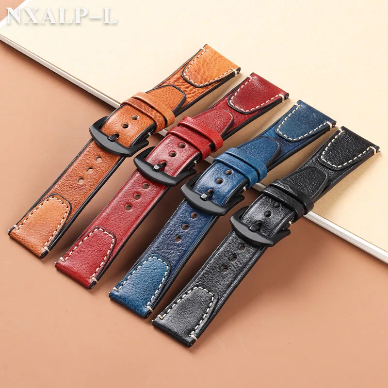 Vintage Genuine Leather Watch Band 20mm 22mm Stitching Retro Cowhide Watchband for Omega for Seiko Bracelet Quick Release Strap