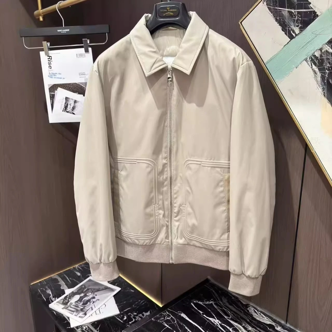 LP Italian embroidered old money style men's lapel down jacket