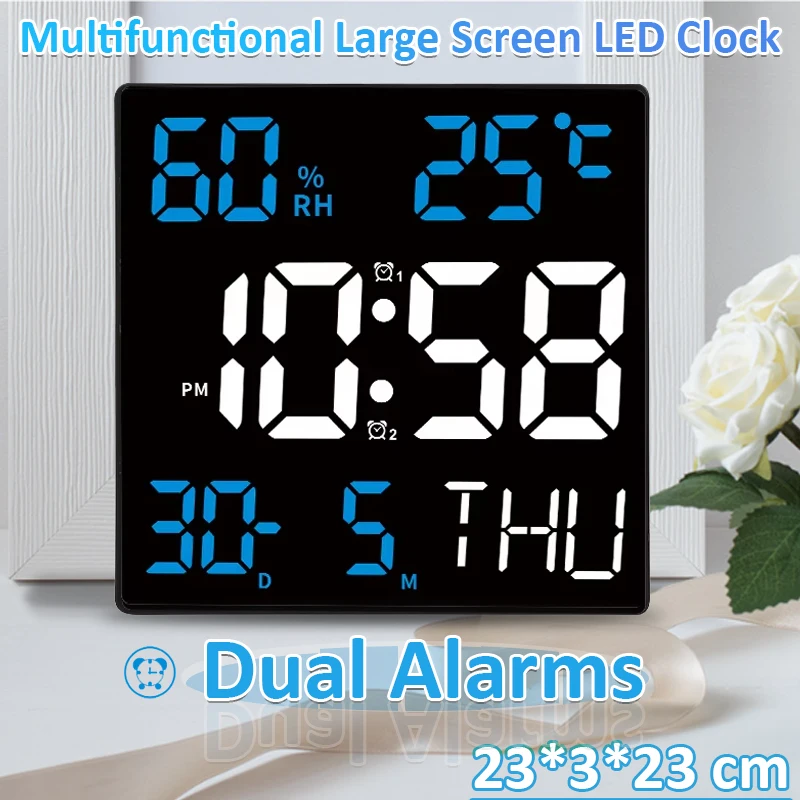 

Multifunctional Large Screen Digital Alarm Clock Temp /Humidity Display Dual Alarms Wall Clock Plug in Desktop Clock Home Decor