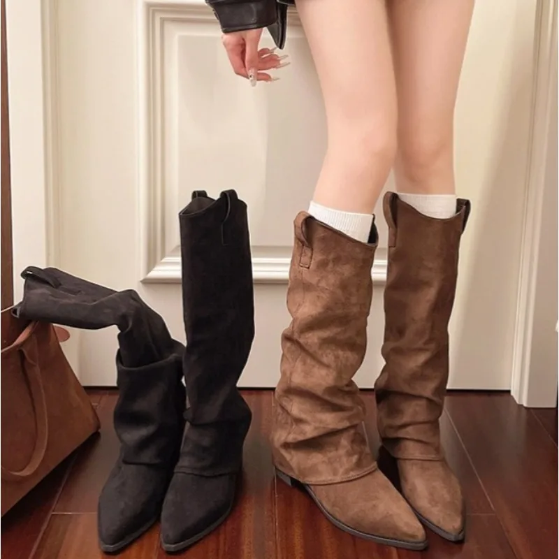 

Autumn Winter Vintage Woman Knee High Boots Shoes Ladies Elegant Slip on Modern Long Botas