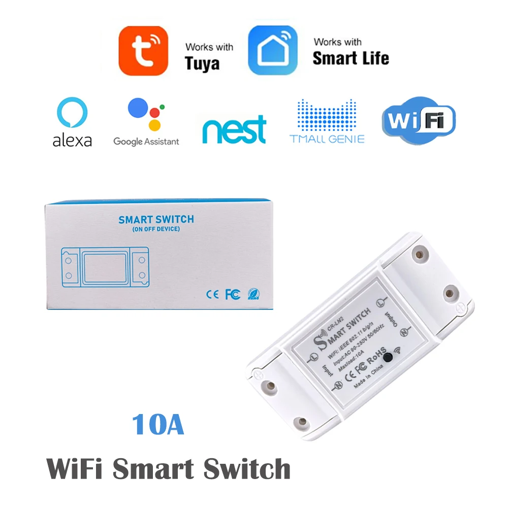 

COLOROCK WiFi Switch Tuya/Smart Life App Control 10A Works with Google Assistant Alexa Tmall Genie