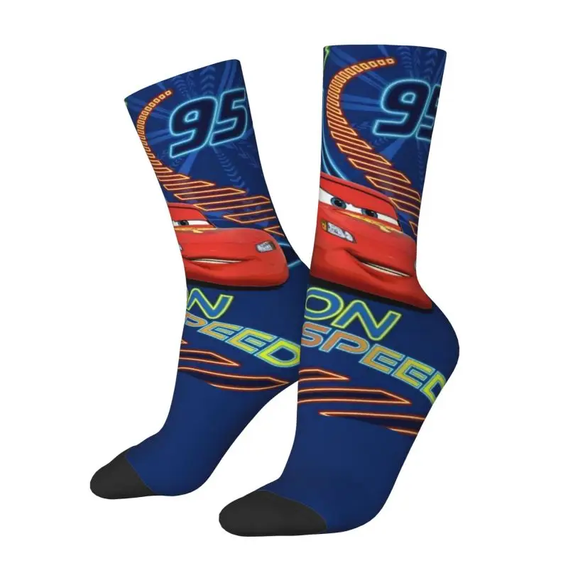 Cool Neon Speed Lightning McQueen Socks Men Women Warm 3D Printing Cars Racer Sports Basketball Socks