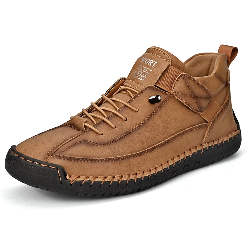 Men's Luxury Leather Shoes Brand Leather Casual Shoes Trendy Flat Shoes Exquisite Stitching Quality Non Slip Man Ankle Boots