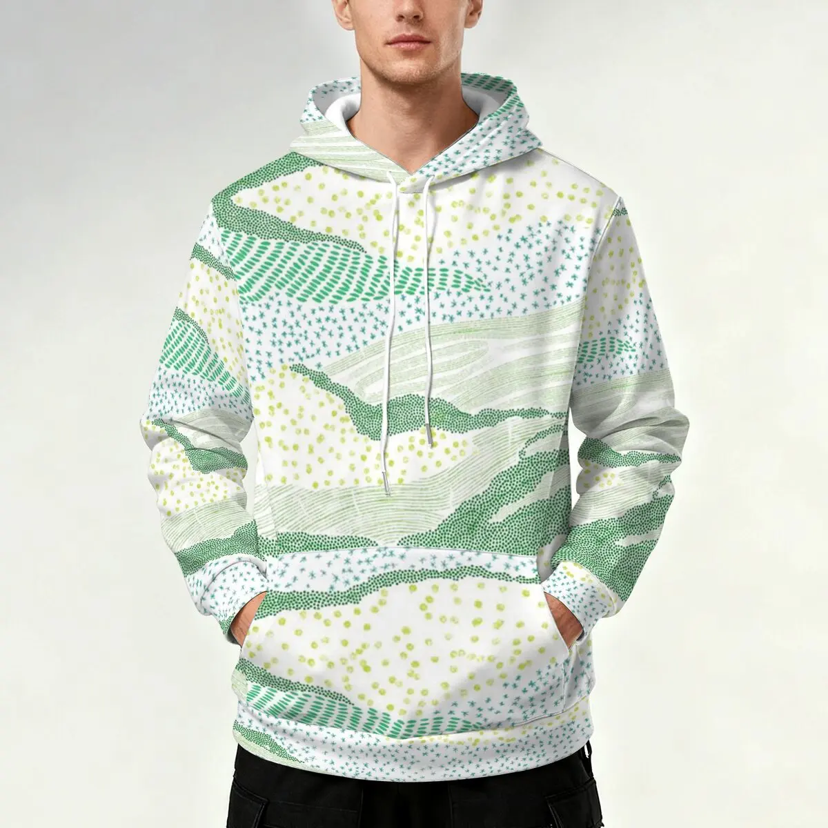 

Мужская толстовка с капюшоном и принтом природного пейзажа на весну/осень — стильная, удобная и дышащая верхняя одежда.