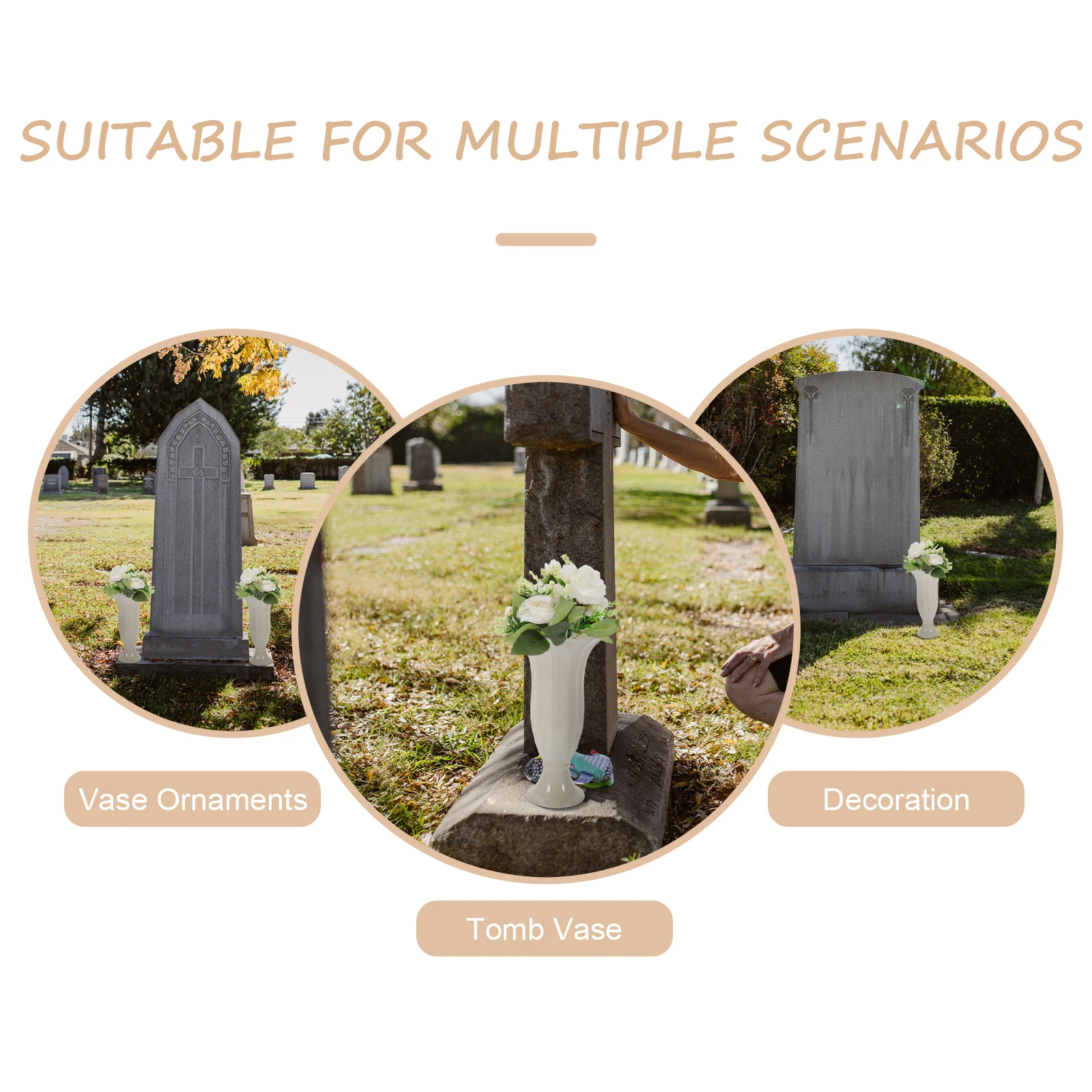 

Roman Column Vase Ceramic Memorial Flower Holder for Grave Decor Cemetery Garden Outdoor Arrangement Decoration