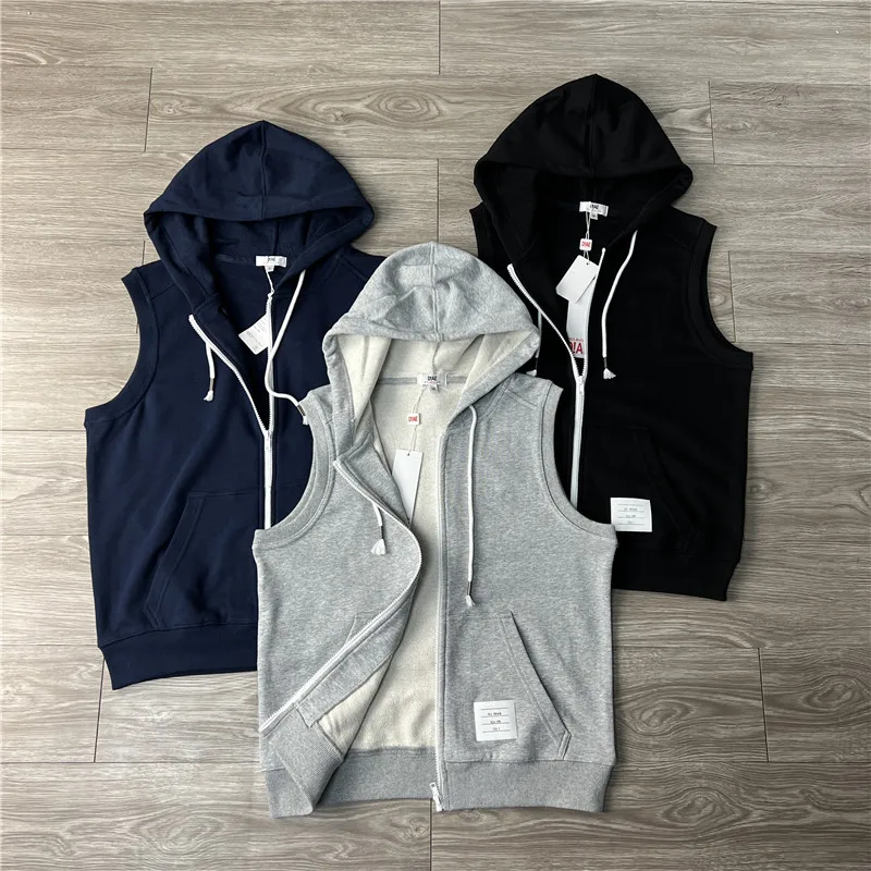 

Spring ex Casual Hooded Vest Zipper Open Cardigan Svel Cotton Sweatirt Trendy Outerwear Youth Faion Stand Fit