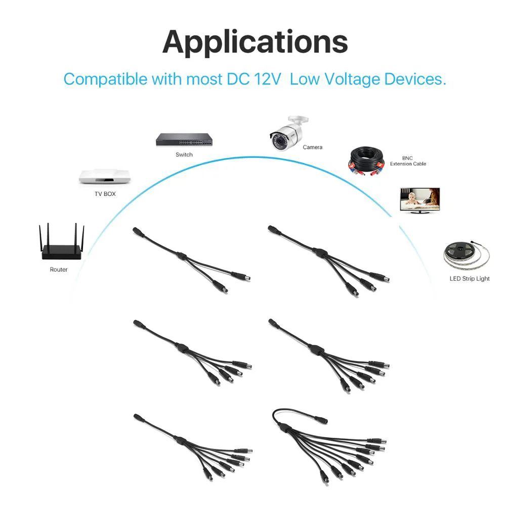 12V DC 전원 분배기 연장 케이블, 5.5x2.1mm 잭 플러그 수 암 커넥터, CCTV 카메라 LED 라이트 스트립 AC 어댑터용