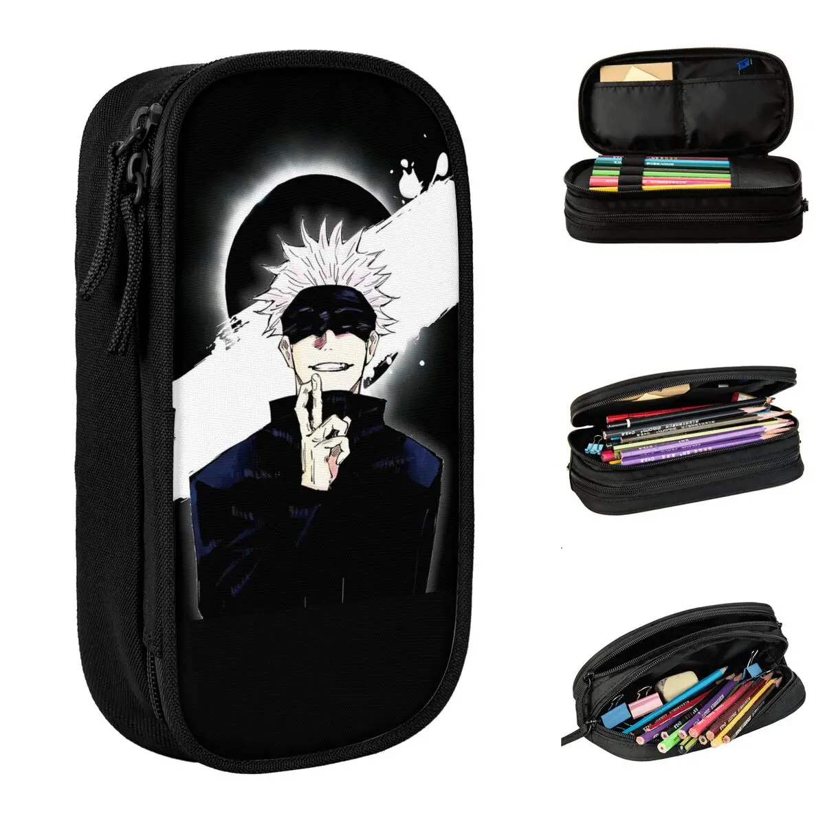 Criativo Gojo Satoru Jujutsu Kaisen Pencil Case, Pen Holder para crianças, saco de grande capacidade para estudantes, presente de papelaria escolar