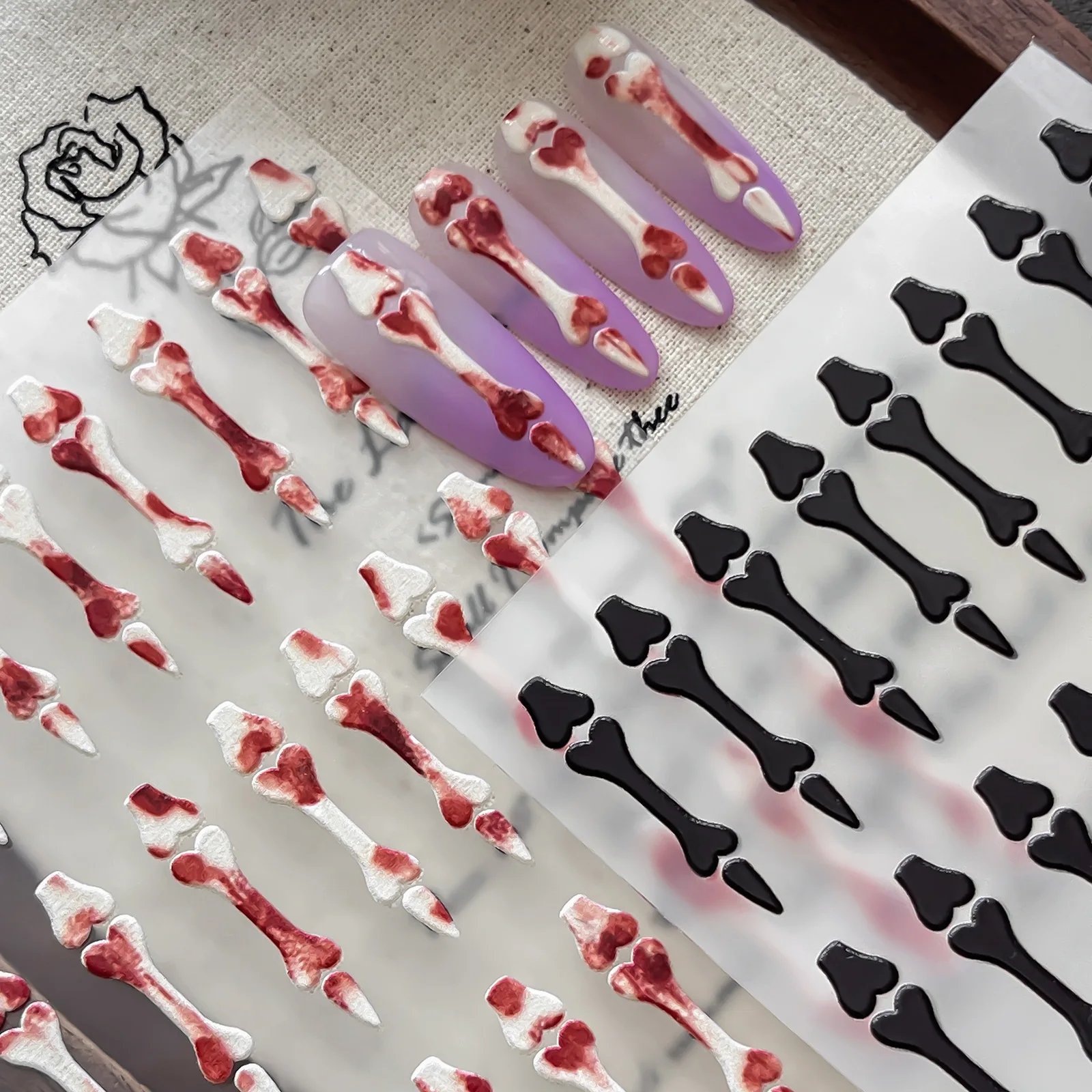 5D Embossed Halloween Blood Bone 3D Nail Stickers Gothic Gold Silver Skeleton Bone Decals Horror Blood Stain DIY Manicure Decor