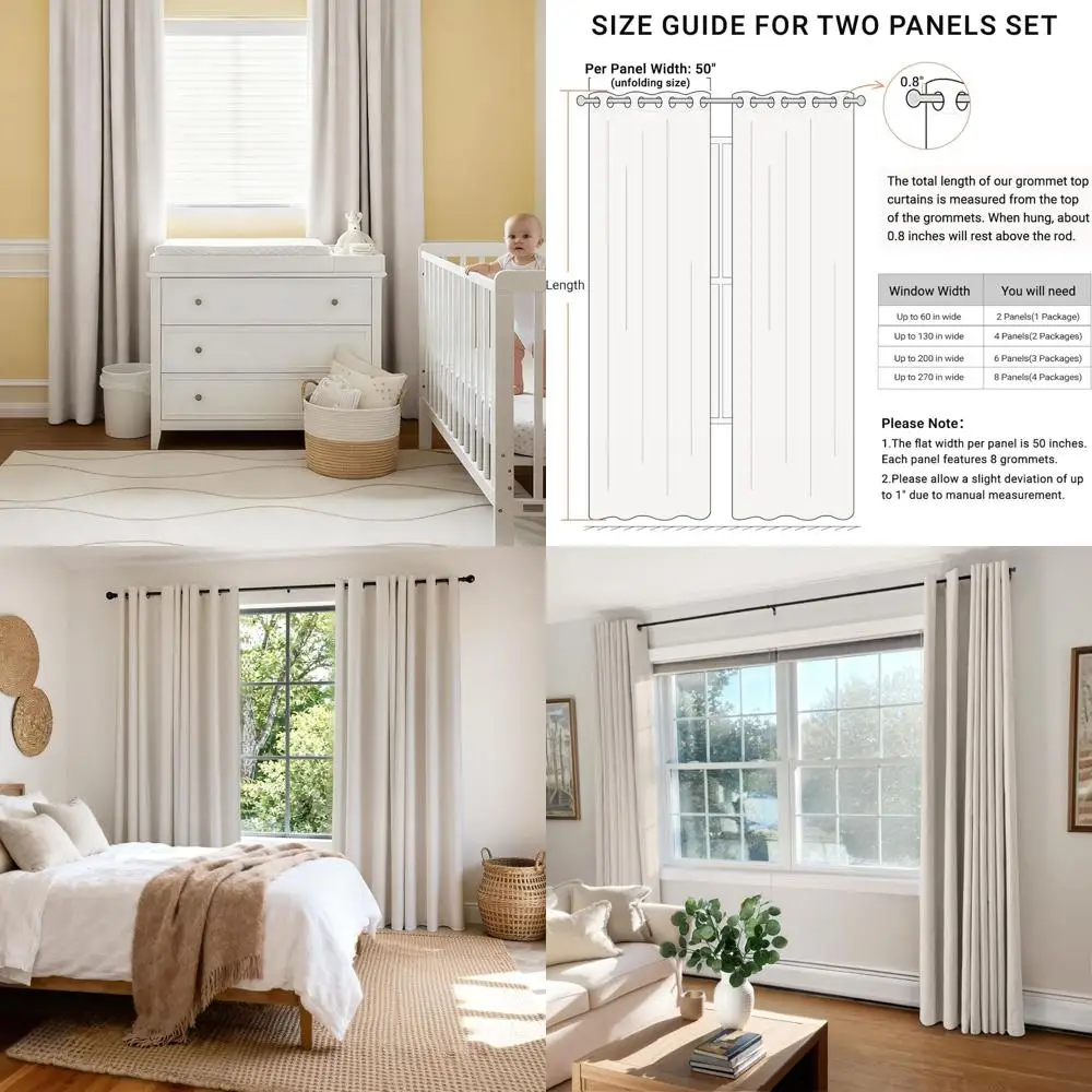 

Blackout Linen Curtains for Bedroom, Beige Grommet for Living, Insulated Darkening Drapes for Nursery, Fall Decor, 50x96, 2-Pane