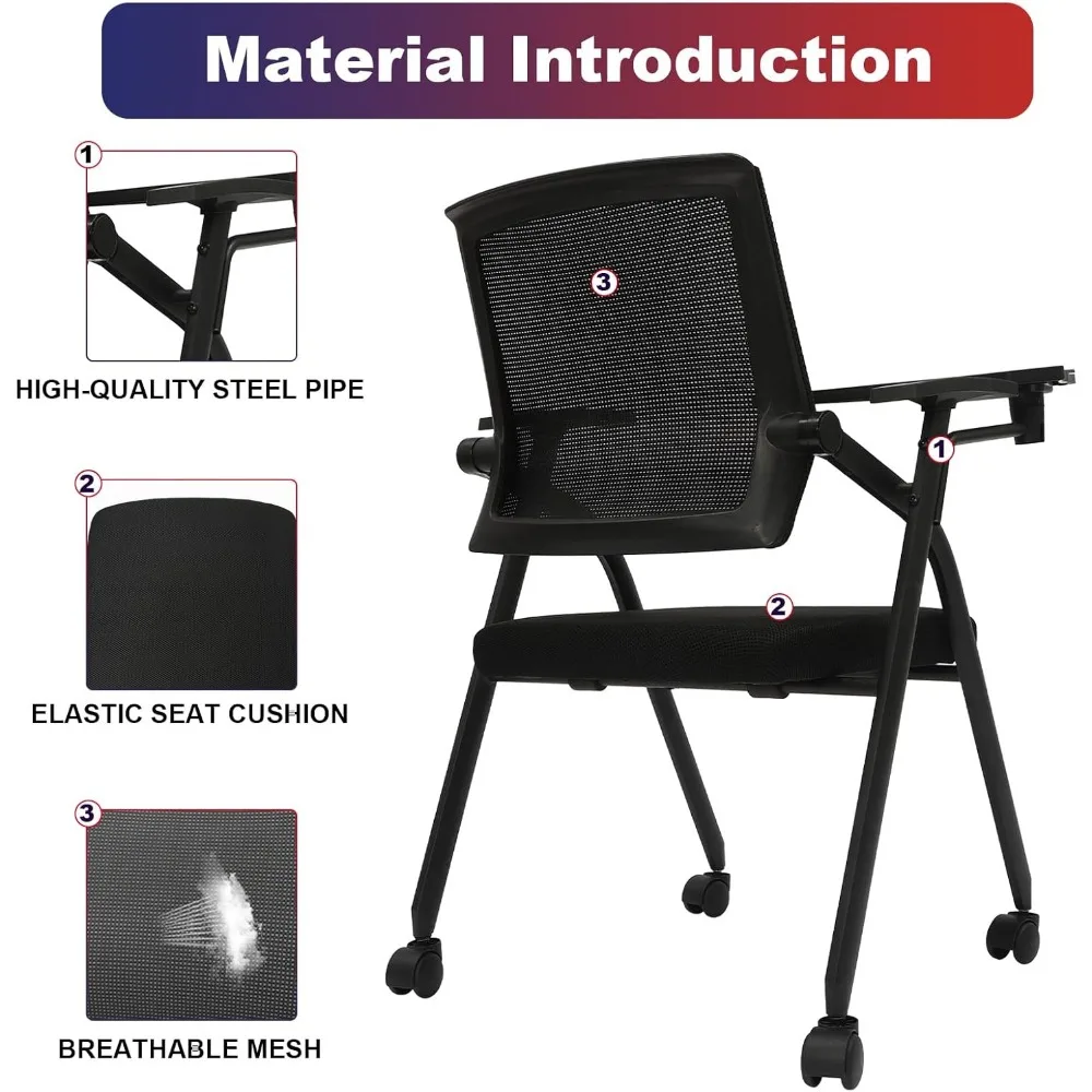 par de cadeiras de malha empilháveis com rodízios para recepção de convidados e uso no escritório