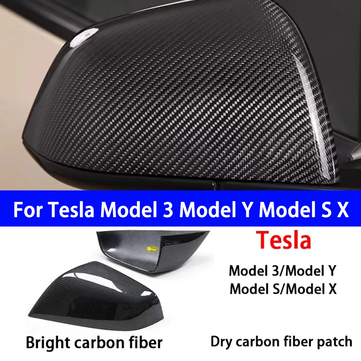 Suitable for Tesla Model 3 Dry Carbon Fiber Rearview Mirror Housing Model Y Model S X Carbon Fiber Rearview Mirror Housing Patch