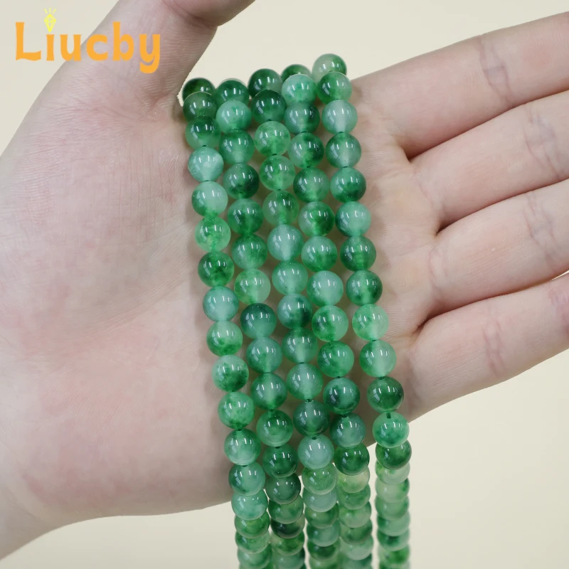Grüne, schwebende Blumen-Jade-Perlen aus Naturstein, glatte Perlen für die Schmuckherstellung, DIY-Zubehör, Schlüsselanhänger, 15'' Strang, 6/8/10/12/14 mm – Detail 5