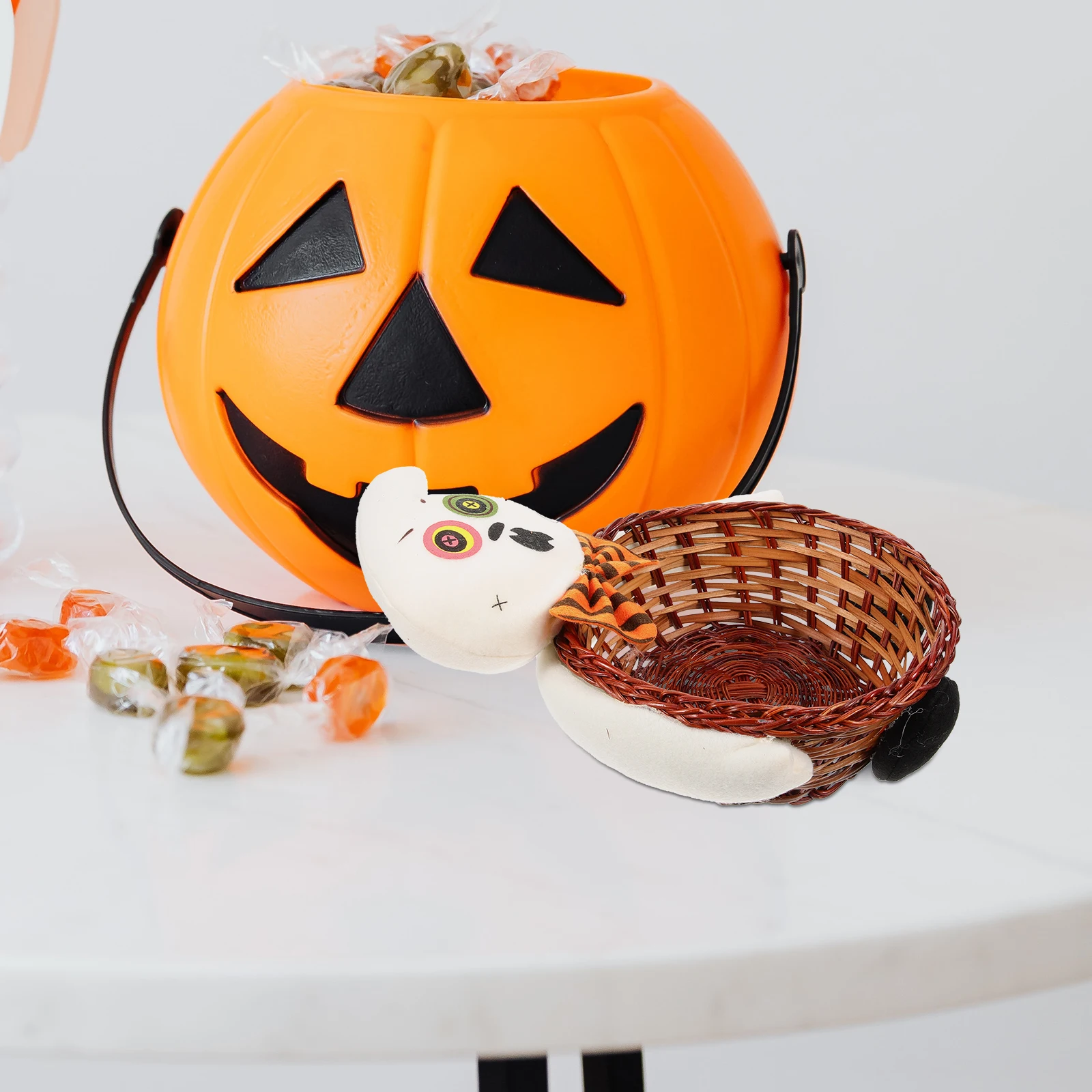 

1 pc Candy Storage Ghost Kids Fruit Snack Holder Woven White Ghost Decorative Ornaments Basket Halloween Basket Storage Bowl