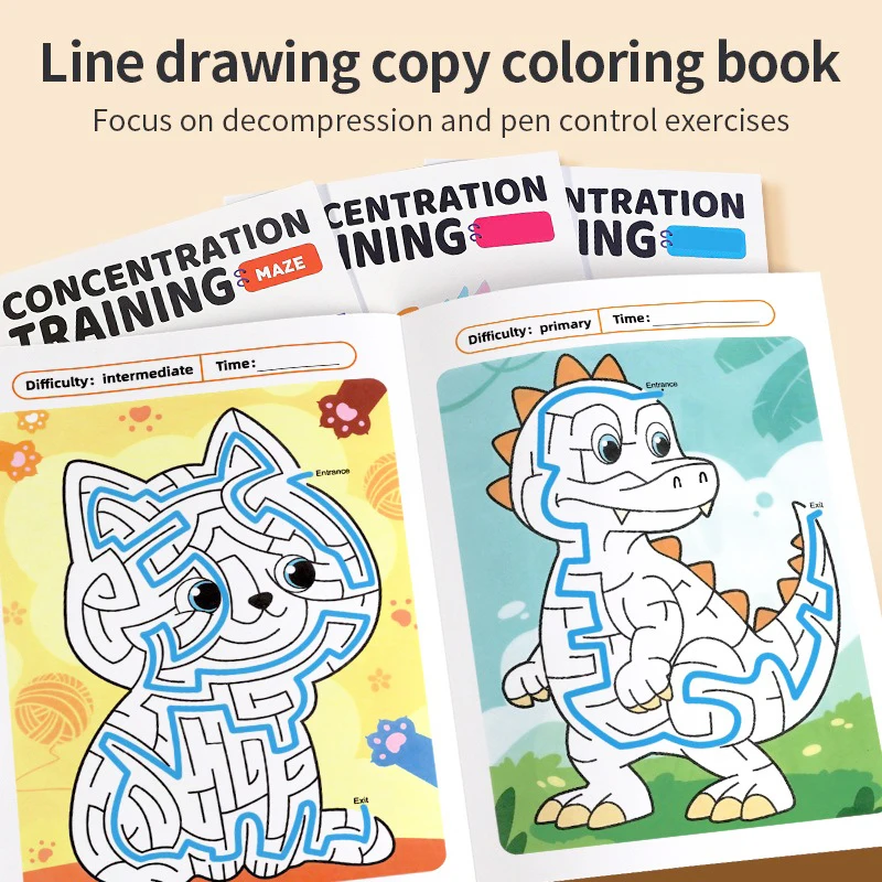 كتاب ألعاب المتاهة تعزيز التنمية المعرفية الاهتمام التدريب تركيز محدد لغز صفحات ملونة لعمر 3-8 سنوات