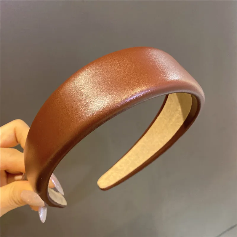 Simple Solid Color Pu Hairbands for Women Wide Side Hair Hoop Leather Hair Accessories Korean Girls Headbands Fashion Headdress