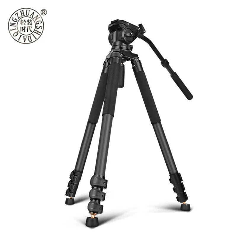 QZSD Q680C Carbon Fiber Professional Tripod Hand-held Panoramic Hydraulic Damping Pan-tilt for Digital Camera Photography