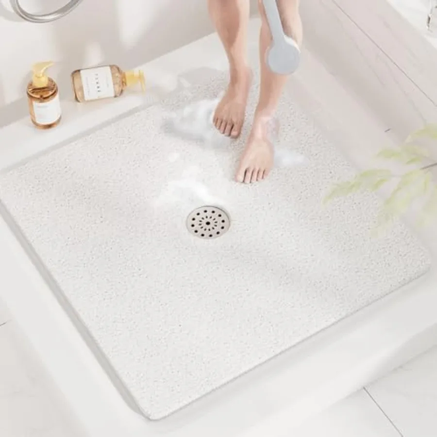 

Square Shower Mat 32 x 32 Inch Non Slip Bath Mat for Tub Soft PVC Loofah Bathtub Mats with Drain Holes Quick Drying Bathroom St