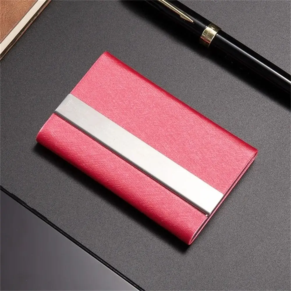 PU Leather Business Card Case Stainless Steel Magnetic Buckle Name Card Holder Card Organizer Slim Pocket ID Case Wallet
