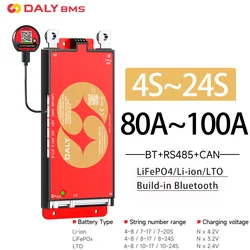 DALY BMS Built in Bluetooth Active Balancer 4S 7S 8S 16S 17S 24S 80A 100A Smart BMS for Li-ion Lifepo4 LTO Battery