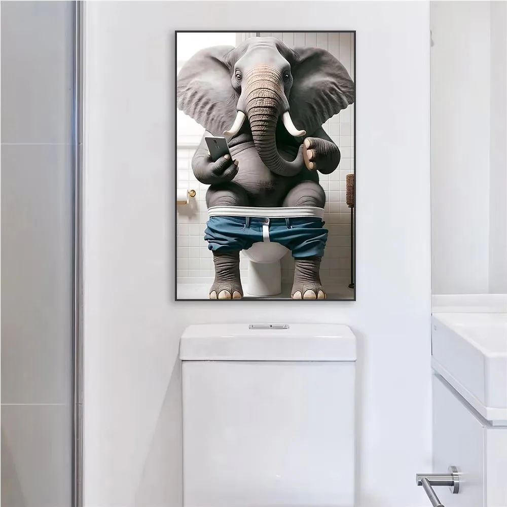 Funny Animal Sitting on Toilet Reading Newspaper 5D Diy diamond painting Funny Art Mosaic Embroidery Rhinestones Bathroom Decor