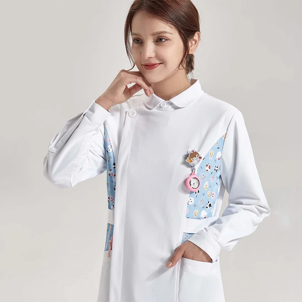 Nurse Dress Scrubs Healthcare Tunic White Women Pet Vet Beautician Work Uniform Style Nursing Robe Dresses