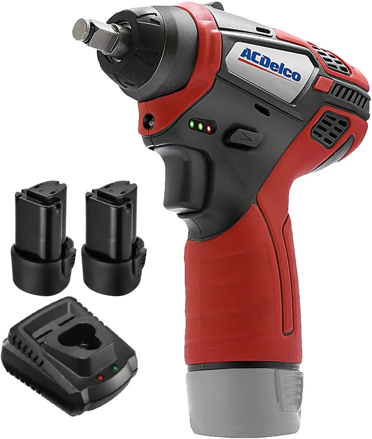 Acdelco 3/8 Power Impact Wrench 90Ft-Lbs Led Light Cordless Li-Ion 12V Max Compact Tool, Kit With 2 Batteries, Charger, G12