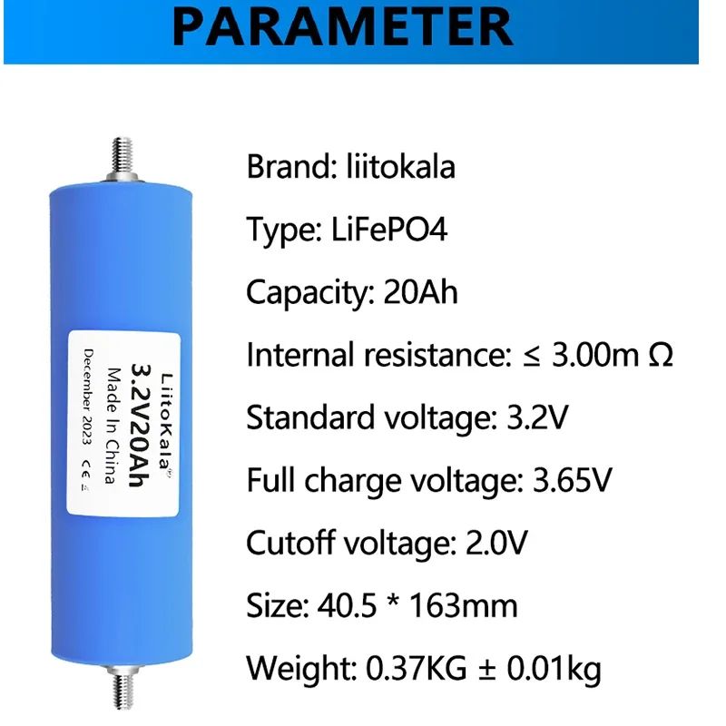 12pcs LiitoKala 3.2v 20Ah LiFePO4 battery 3C 3.2V Cells diy 12v 4S 24V 48V ebike electric scooter Tricycle power tools Battery