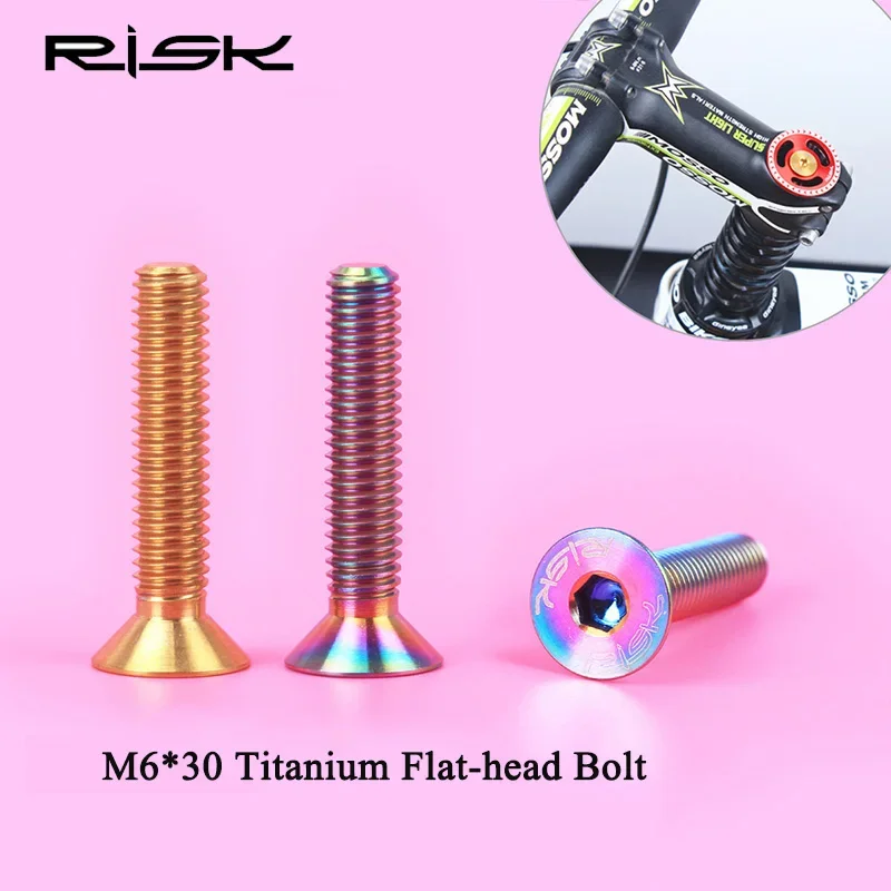 RISK 1PCS M6x30 M6x35 M6x40 M6x50mm Bicycle Headset Bolts Titanium Stem Cap Screws for Mountain MTB Road Bike M6*30/35/40/50mm