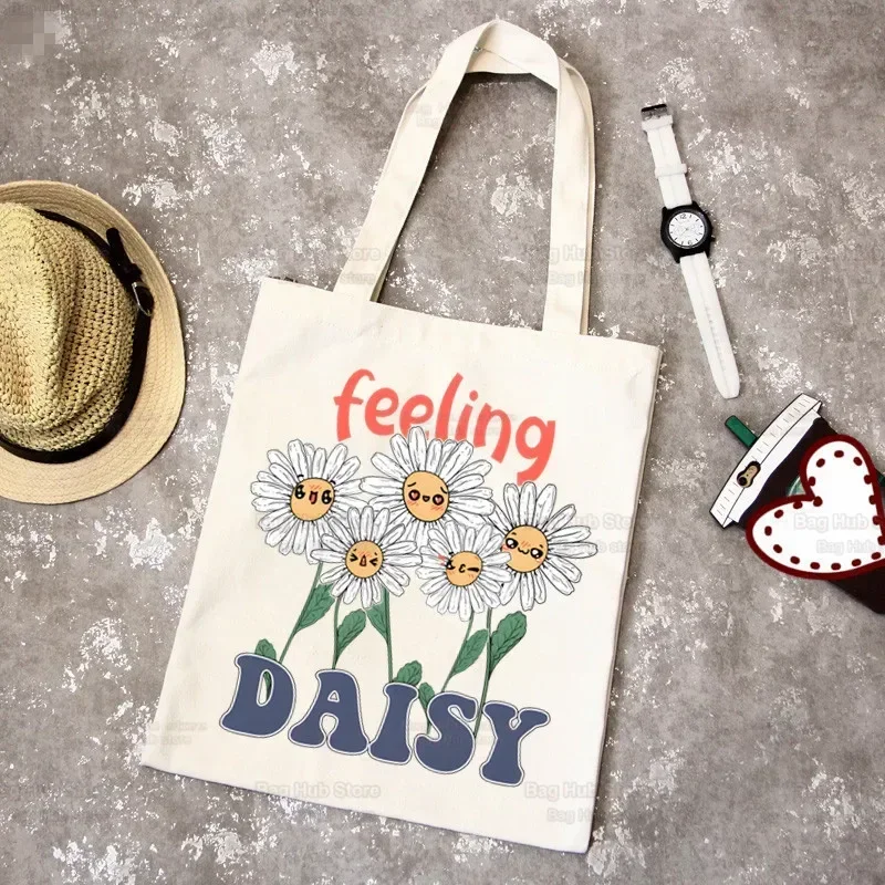 Love Daisy Canvas Shopping Bags Tote Bag Eco Reusable Feeling Daisy Shopper Bag Canvas Shoulder Bag Large Handbag Men Women Bags