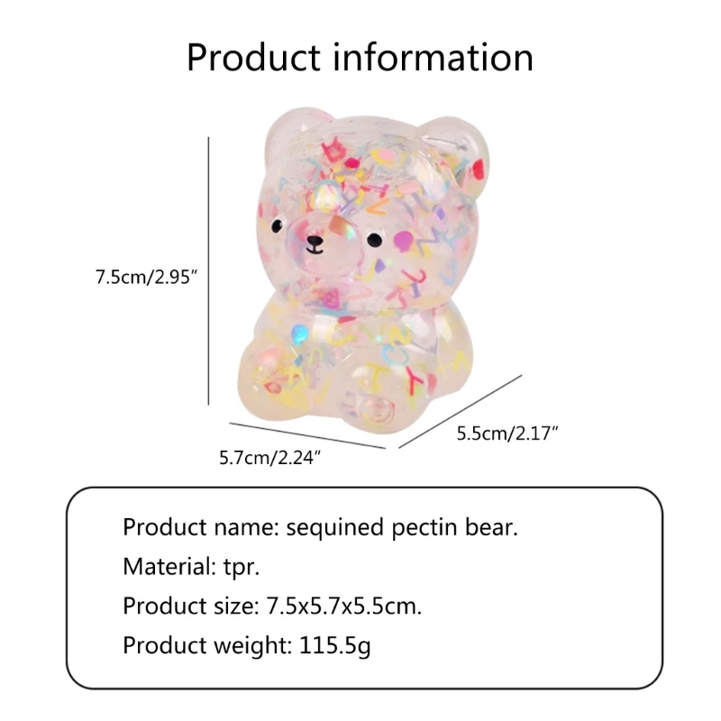 Sequins Bear Soft Squeeze Toy TPR JellyBear Toy Kids Stress Relief Toy