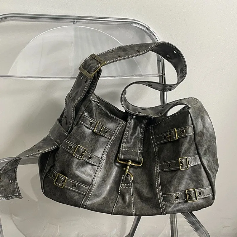 Mbti moda vintage das mulheres bolsa de ombro grande capacidade punk designer masculino preto sacola avançada shopper luxo casual bolsa