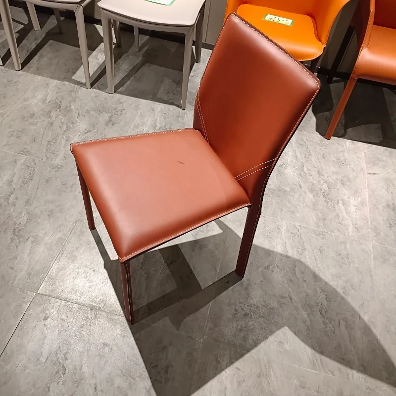 Modern Simple Orange Saddle Leather Dining Leisure Chair Living Room Single Balcony Chair Negotiation Chair Leather