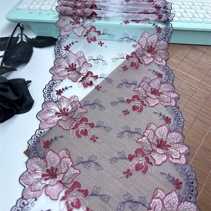 Floral Tulle Embroidery Lace Fabrics DIY Lingerie Sewing Accessories Multi-Colors Floral Embroidered Lace for Bra Needle Works