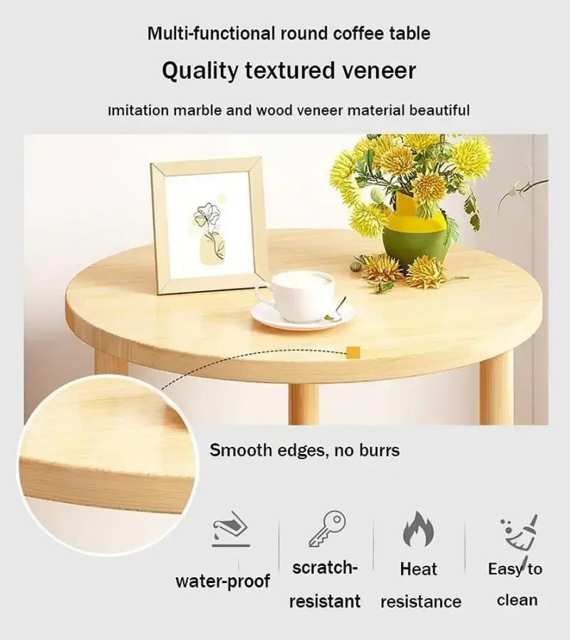 Modern Wood Bedside Table Living Room table Sofa Sedentary Dining table Small Bed Side Table Round Night stand Bedroom Furniture image 2