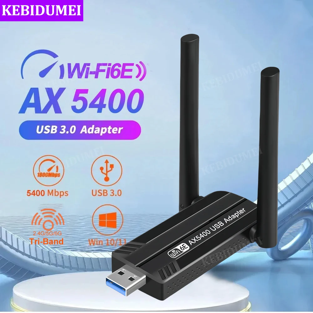 WiFi 6E USB 3.0 Adapter 5400Mbps Wireless Network Card Tri-Band 2.4G 5G 6G USB Ethernet Adapter Wi-Fi Receiver For Win 10/11