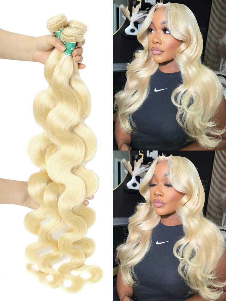 Tissage en Lot Brésilien Naturel Remy Body Wave Blond, Extensions de Cheveux Humains, 36 38 40 Pouces, 613