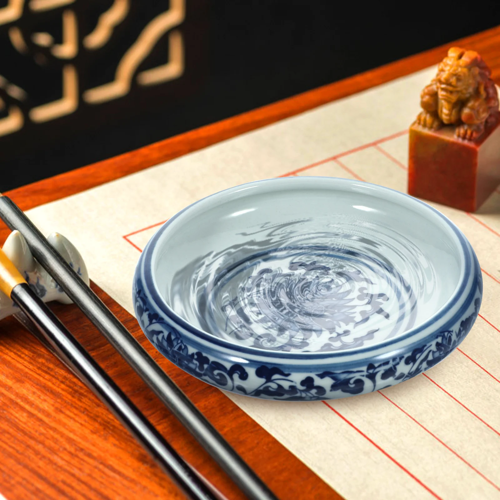 

Ceramic Ink Brush Washer Blue White Porcelain Creative Practical Sumi Brush Cleaner Calligraphy Writing Accessory