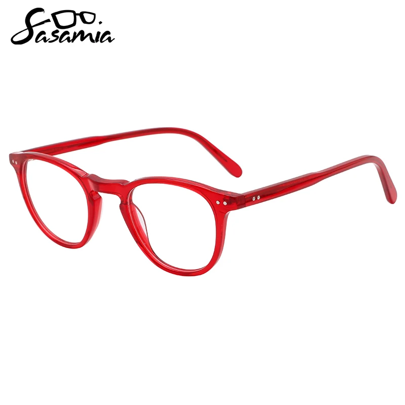 SASAMIA Female Eyewear Acetate Round Single Crystal Colors Frame Optical Prescription Glasses Wide Temples for Ladies WD1448P