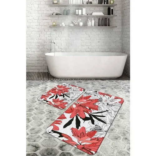 Bouquet Home 2'li Vektor Flowers 100x60 cm-50x60 cm Bath Mat and Toilet Seat Pad