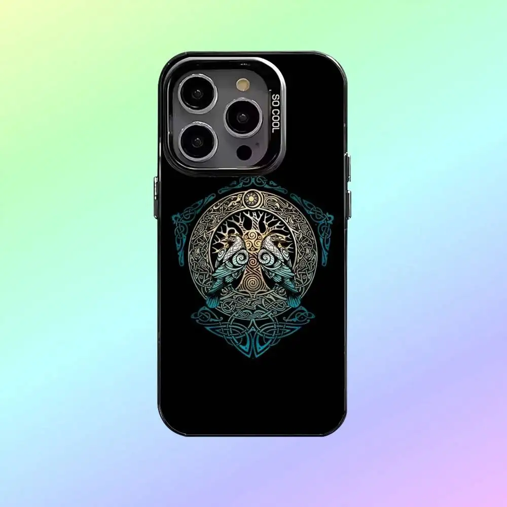 Tree of life Y-Yggdrasil Phone Case For iPhone17,16,15,14,13,12,11 Colored Silver Plated Inside Cover