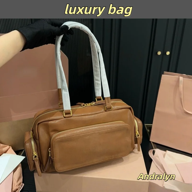 

Real leather high quality retro motorcycle bag winter multi-pocket handbag Joker casual shoulder bags street trend women's bag