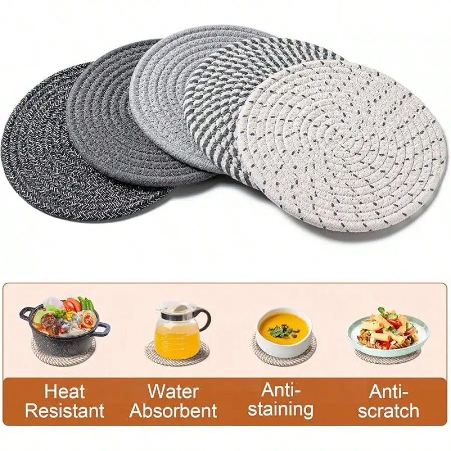 7 Inch Trivets For Hot Dishes, Pots And Pans, 5 Heat Resistant Pot Holders For Kitchen, Home Essentials, Hot Pads For