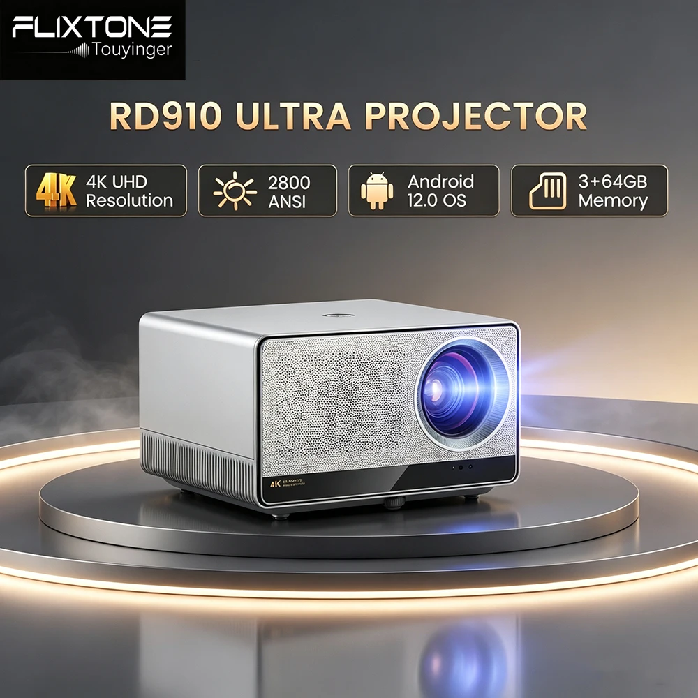 FlixTone×Touyinger 2800ANSI RD910 Ultra 8K  4K Full HD Projector  3G 64G Home Theater WiFi Android TV RD910 Ultra Beam Projector