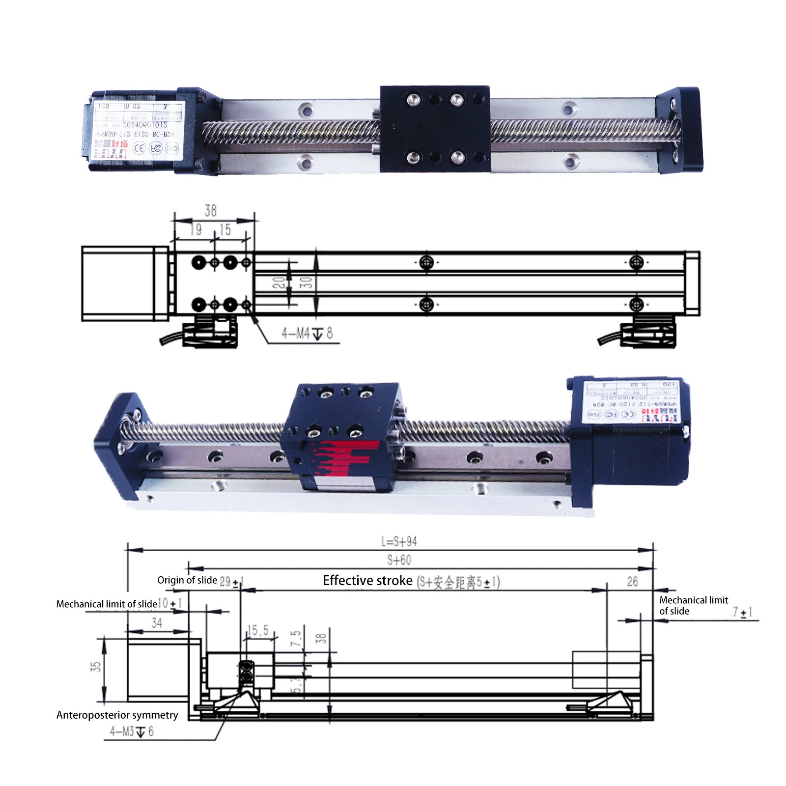 50~300mm Mini Linear Guide Rail XYZ Stage Ball Screw Actuator Linear Slide Motion Table with Nema 14 Stepper Motor