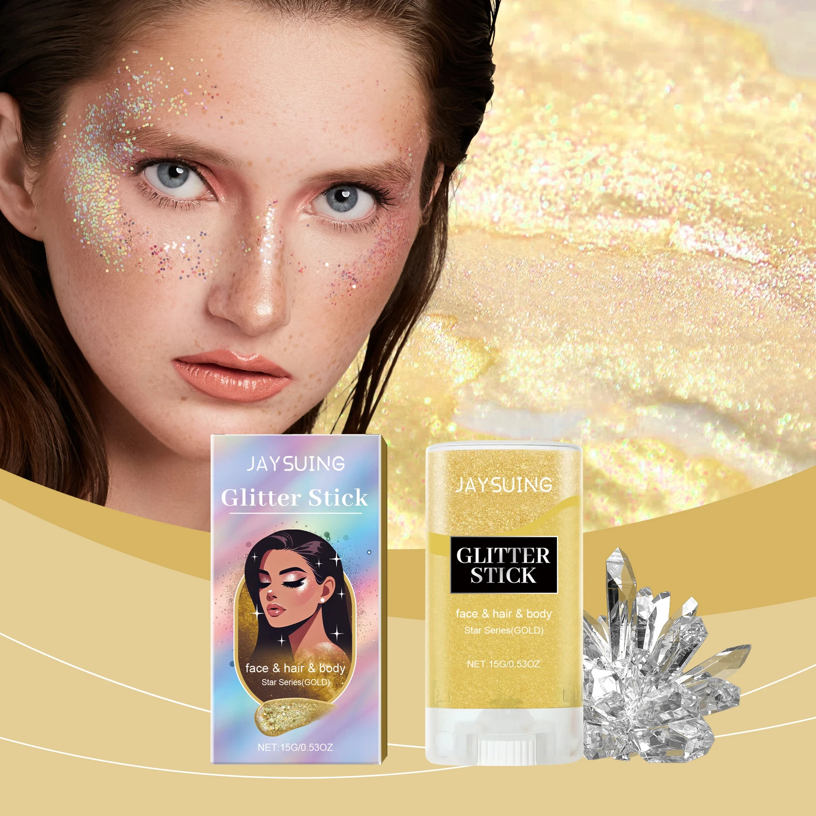 ボディグリッター スパークリングスパンコール グリッタースティック ハイライトグリッター ゴールド フェイシャルペインティング ブライトニング パーティー プロム パフォーマンスメイクアップ