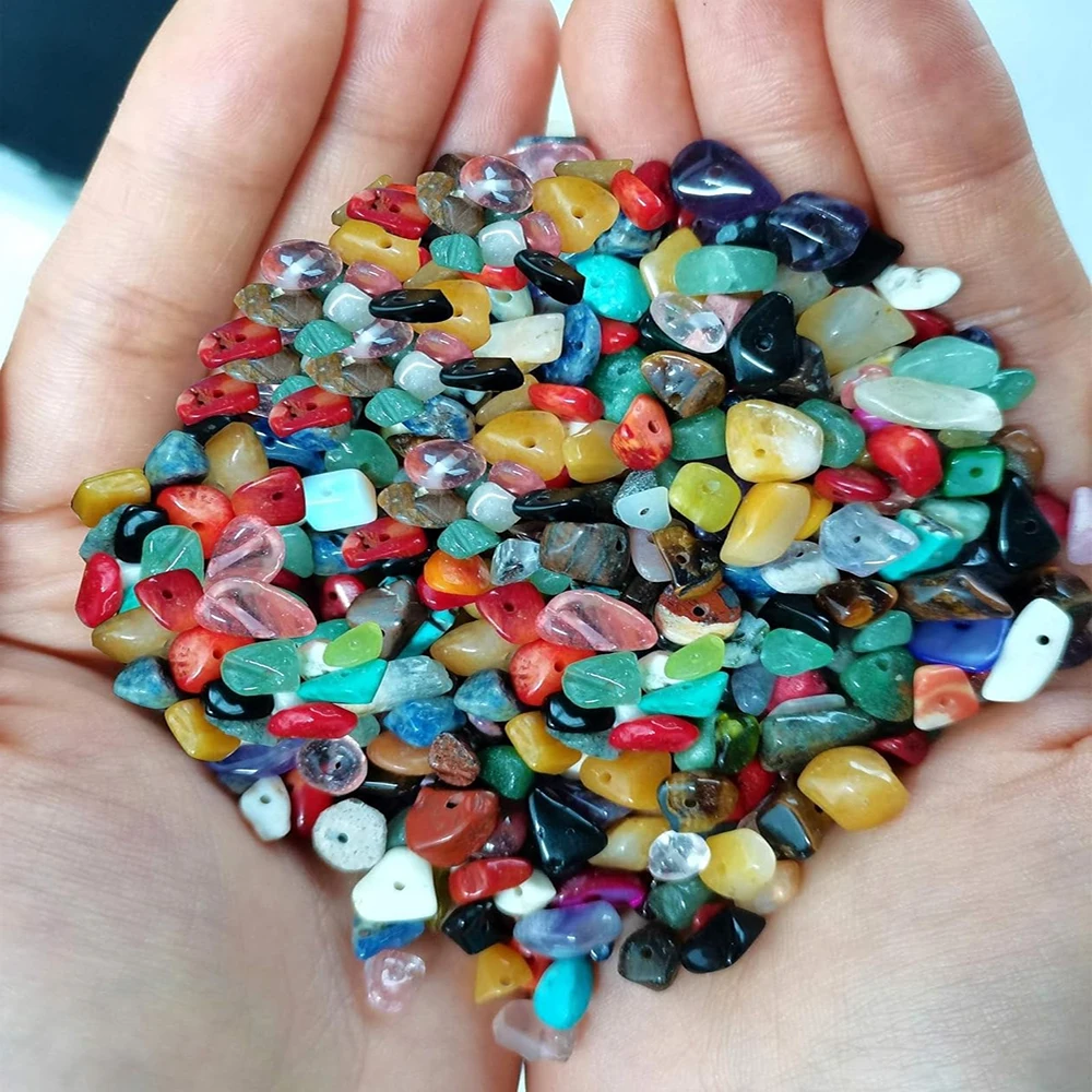 500pcs Natural Stone Beads 5mm to 8mm Irregular Gemstone Loose Multicolor Rocks Bead Hole Drilled DIY for Jewelry Making